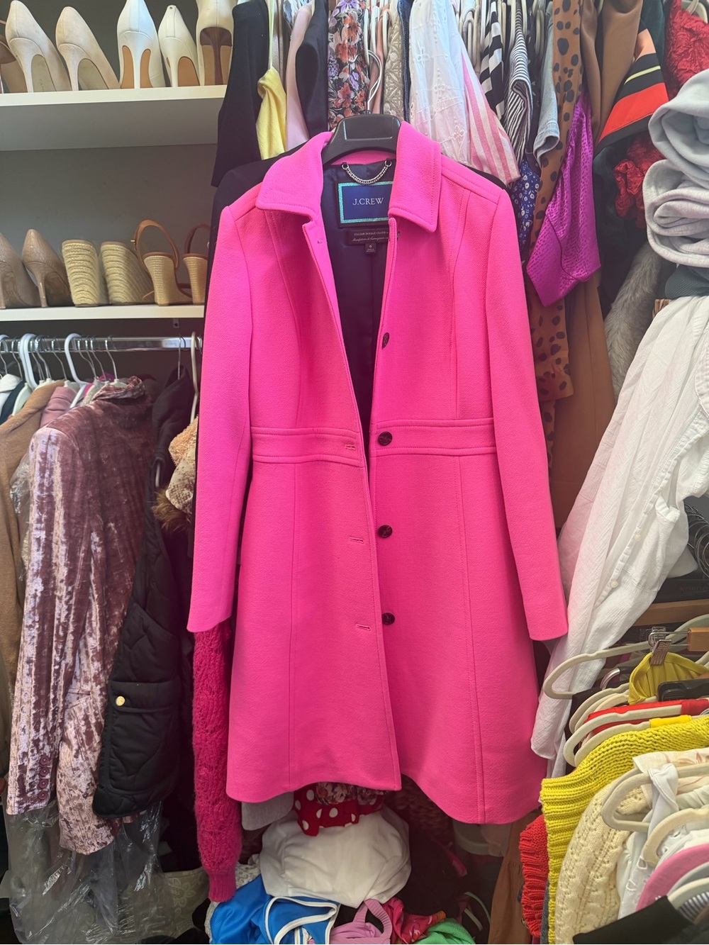 J. Crew Hot Pink Wool-Blend Single-Breasted Coat